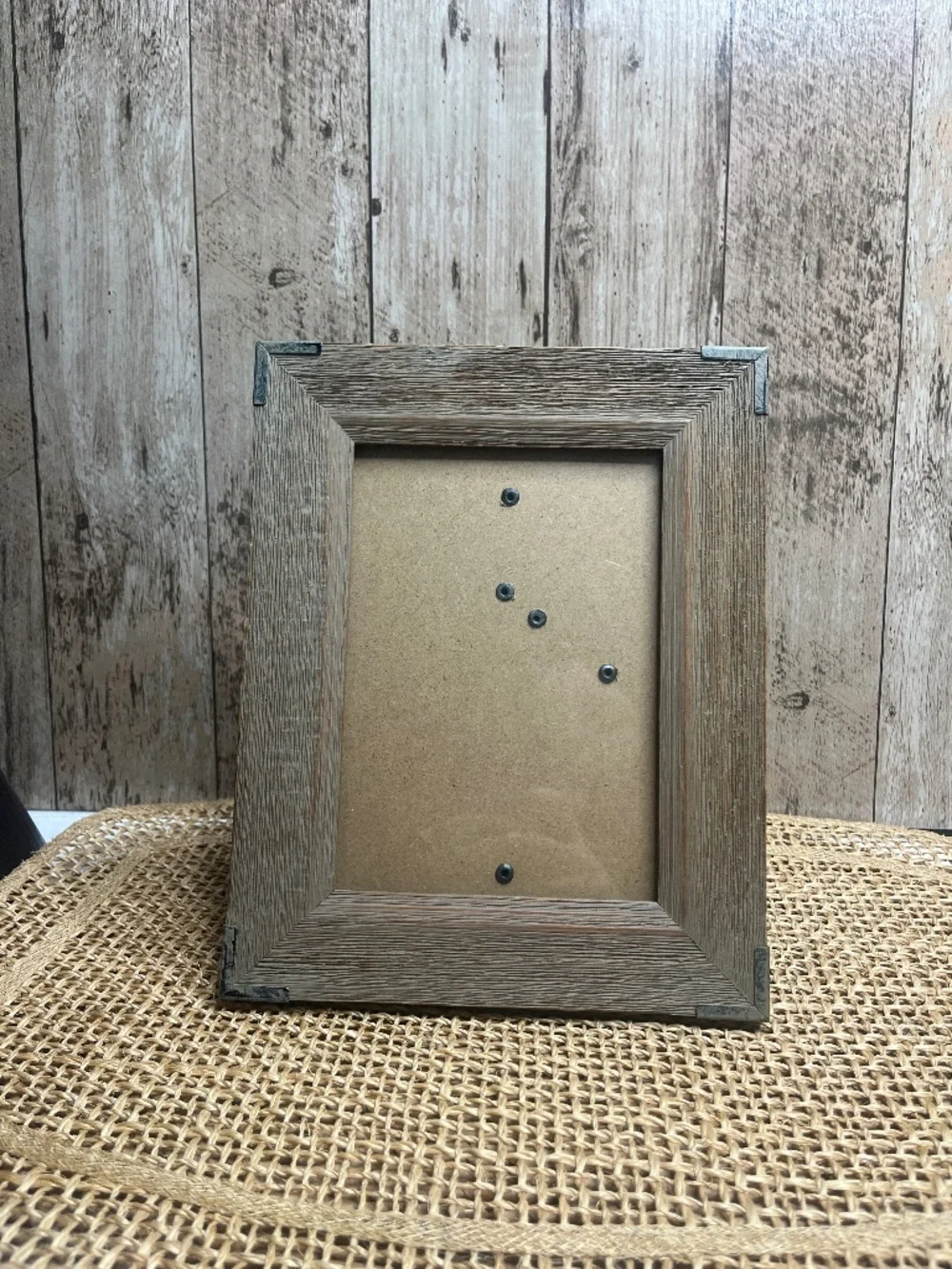 Rustic Wood Picture Frame with Metal Corner Accents | Farmhouse Decor